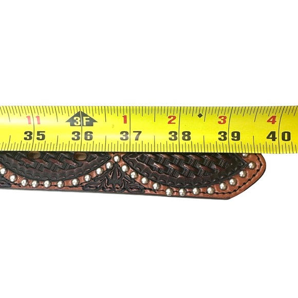 Justin 125 Year Studded Belt Leather Brown Women's Cowgirl Size: 34 - Picture 10 of 14